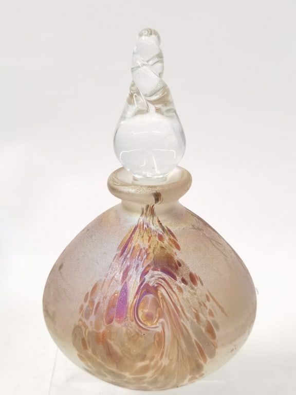 Vintage Iridescent Frosted Glass Perfume Bottle: Vintage Iridescent Frosted Glass Perfume Bottle, 5.5in