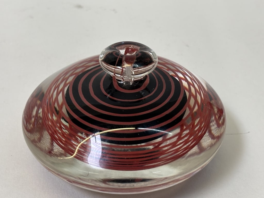 1987 Signed Red Swirl Clear Overcast Black Glass P - 2