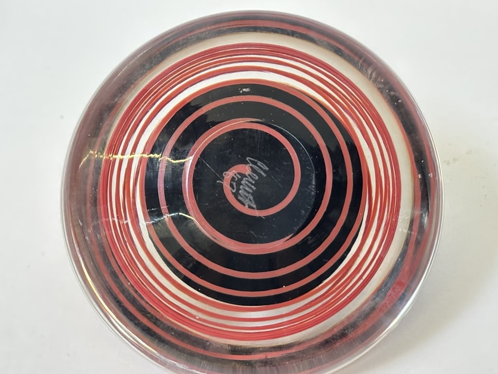 1987 Signed Red Swirl Clear Overcast Black Glass P - 5