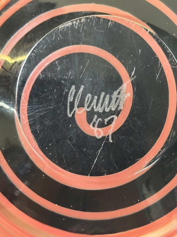 1987 Signed Red Swirl Clear Overcast Black Glass P - 6