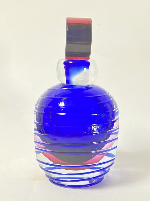 Vintage Blue Swirl Art Glass Perfume Bottle - 2