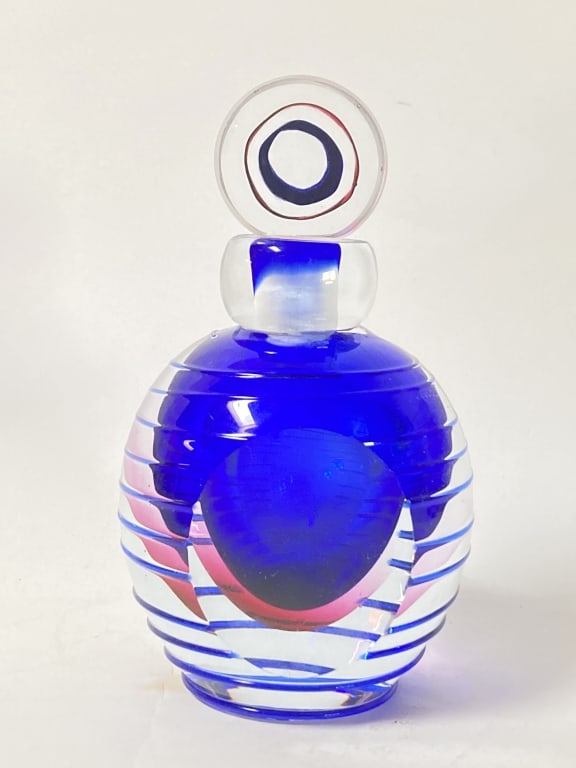 Vintage Blue Swirl Art Glass Perfume Bottle - 3