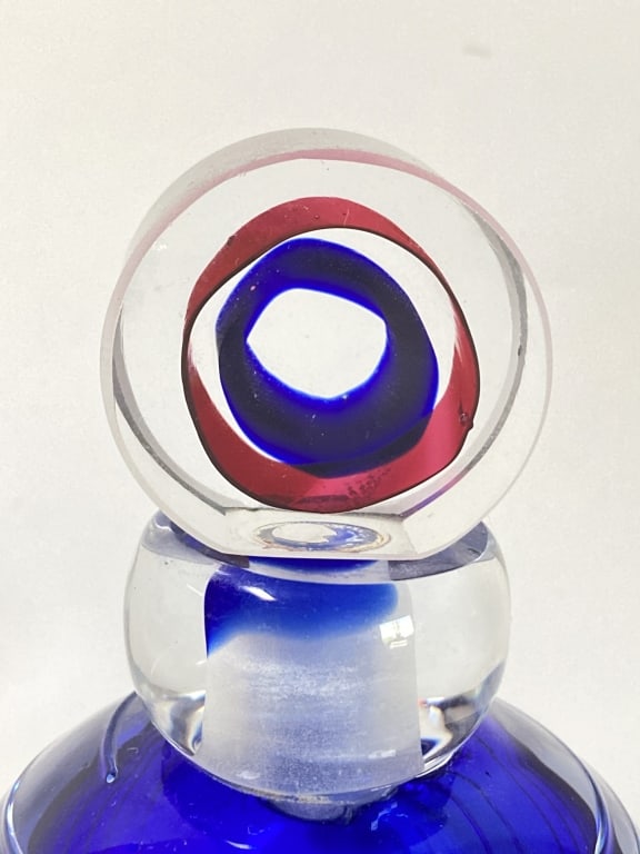 Vintage Blue Swirl Art Glass Perfume Bottle - 4