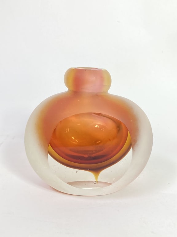Vintage Frosted Amber Glass Perfume Bottle: Vintage Frosted Amber Glass Perfume Bottle, 4.25in by 4.5in