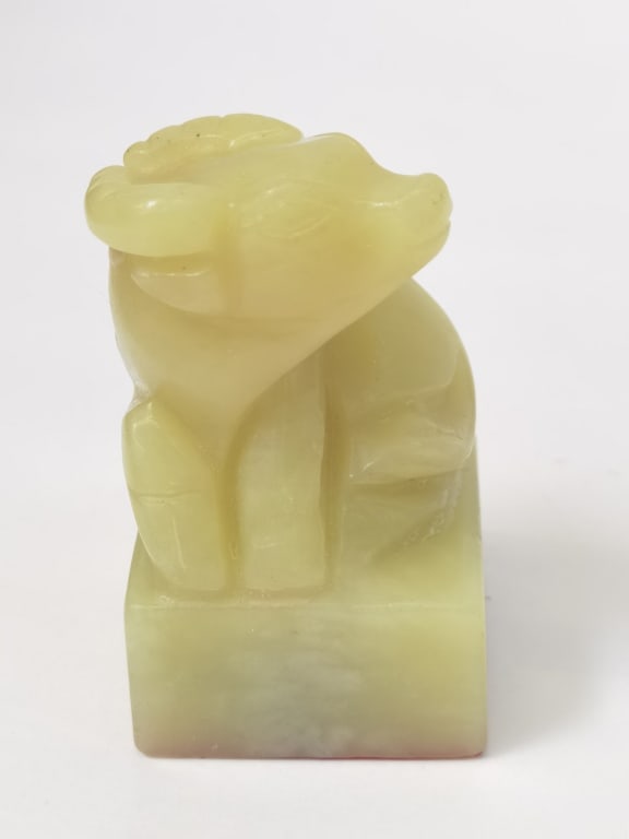 Jade Carved Ox Seal: Jade Carved Ox Seal, 2.5in