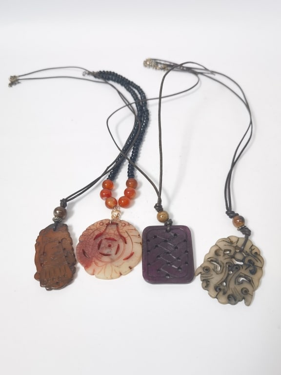 Group of Chinese Carved Pendants: Group of Chinese Carved Pendants, 2in