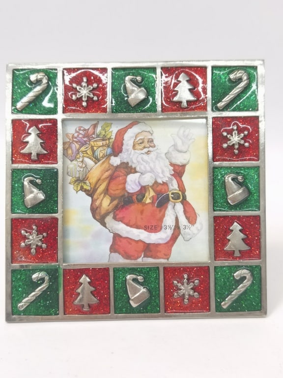 Enameled Christmas Photo Frame: Enameled Christmas Photo Frame, 5.5in