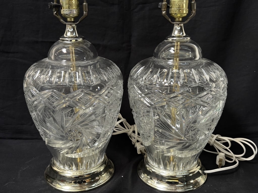 Pr. of Vintage Crystal Glass Table Lamps (1 of 6)