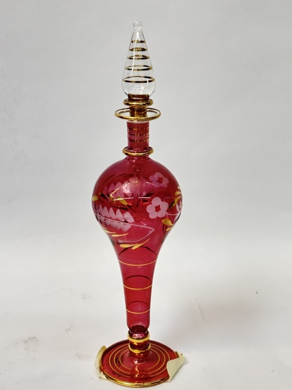 Vintage Egyptian Gilt Cranberry Art Glass Perfume (1 of 3)