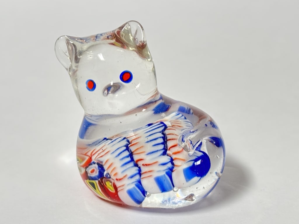 Vintage Murano Italy Millefiori Art Glass Cat: Vintage Murano Italy Millefiori Art Glass Cat, 2in