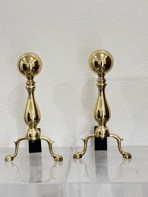 Pr. of Vintage Brass Cannonball Firedogs (1 of 3)