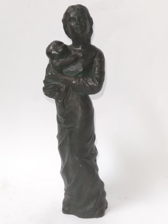 Parastone Faux Bronze Stone Virgin Mary and Child: Parastone Faux Bronze Stone Virgin Mary and Child Sculpture, 12.75in