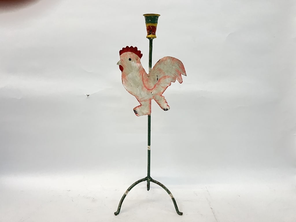 Vintage Metal Rooster Folk Art Candle Stick (1 of 3)
