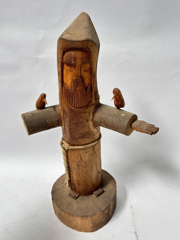Vintage Ben Ortega Wood Carved St. Francis Sculptu: Vintage Ben Ortega Wood Carved St. Francis Sculpture, 13.5in by 8.5in