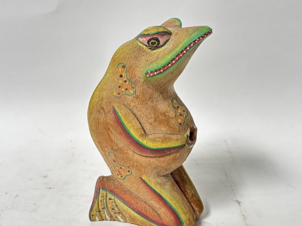Vintage Wood Carved and Painted Frog Figurine (1 of 3)