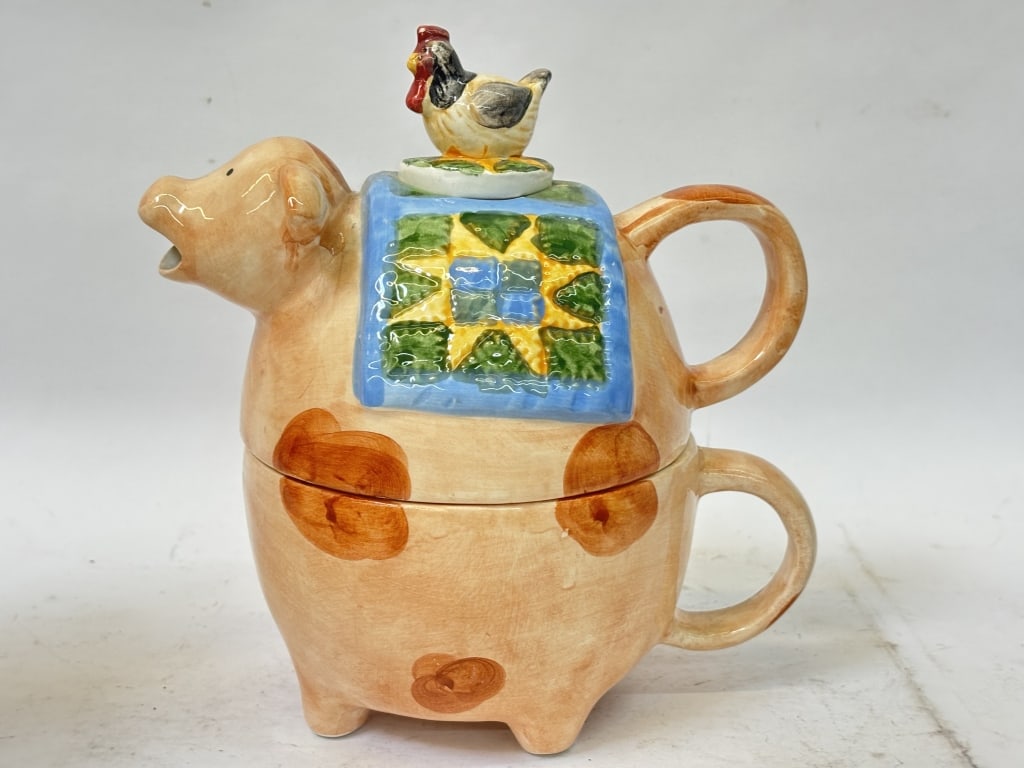 Vintage Hand Painted Pig Teapot Cup Set (1 of 3)