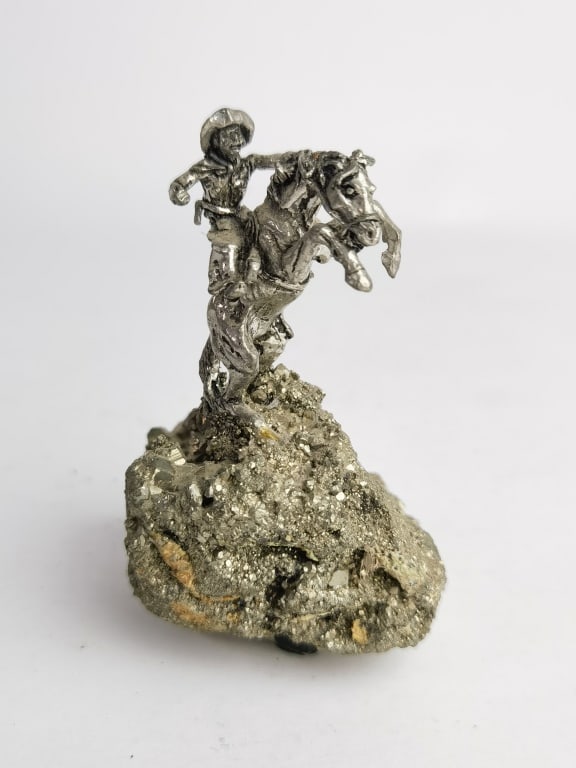 Vintage Pewter Cowboy Figurine on Pyrite Rock: Vintage Pewter Cowboy Figurine on Pyrite Rock