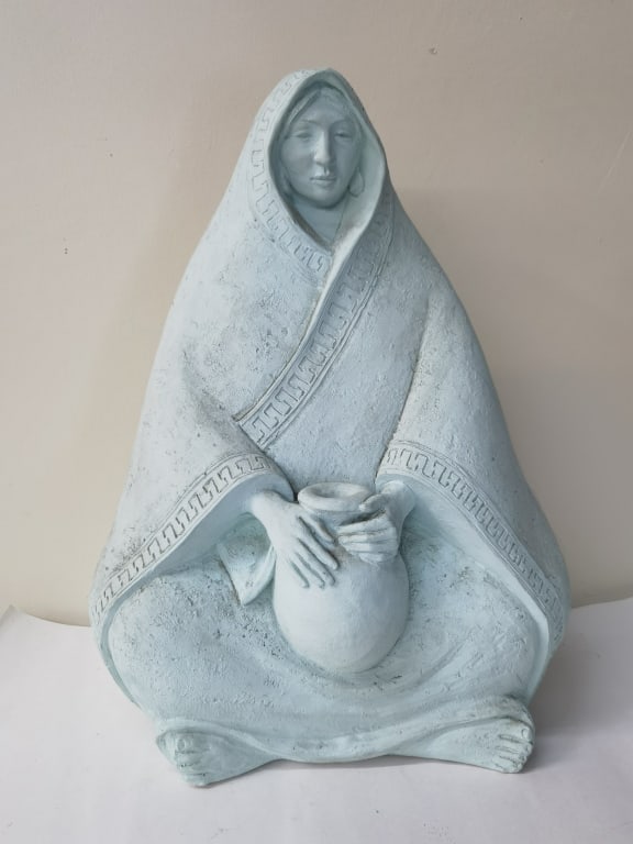 1989 J. Vera Native American Lady Sculpture: 1989 J. Vera Native American Lady Sculpture, 20in