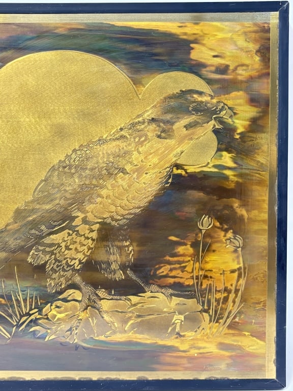 1983 R. Sullivan Brass Eagle Etching Wall Plaque - 2