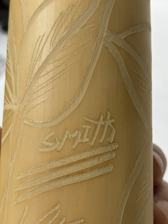 Signed Smith Carved Flower Vase - 4