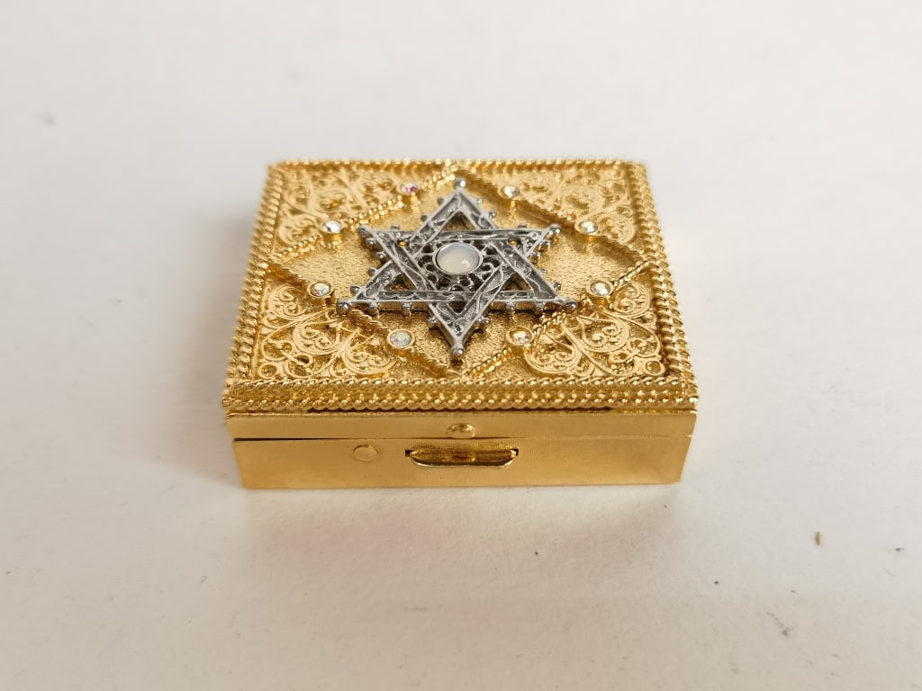Rhinestone Metal Pill Box: Rhinestone Metal Pill Box, 2 1/8in by 1 5/8in by 5/8in