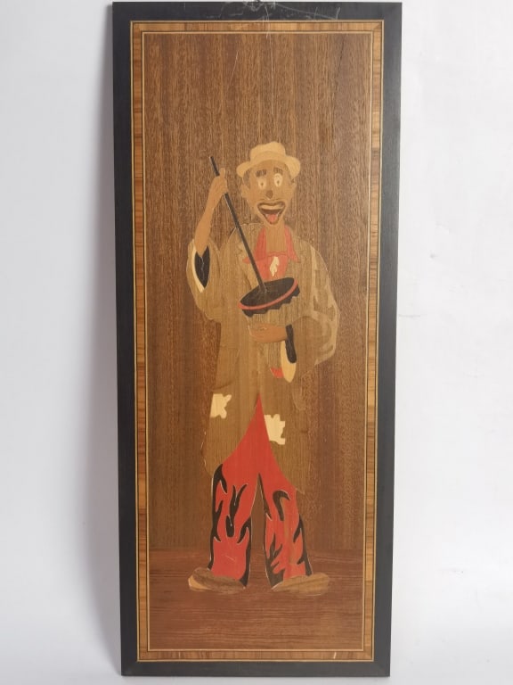 Vintage Italian Marquetry Musician Wall Hanging: Vintage Italian Marquetry Musician Wall Hanging, 17.5in by 7 1/8in