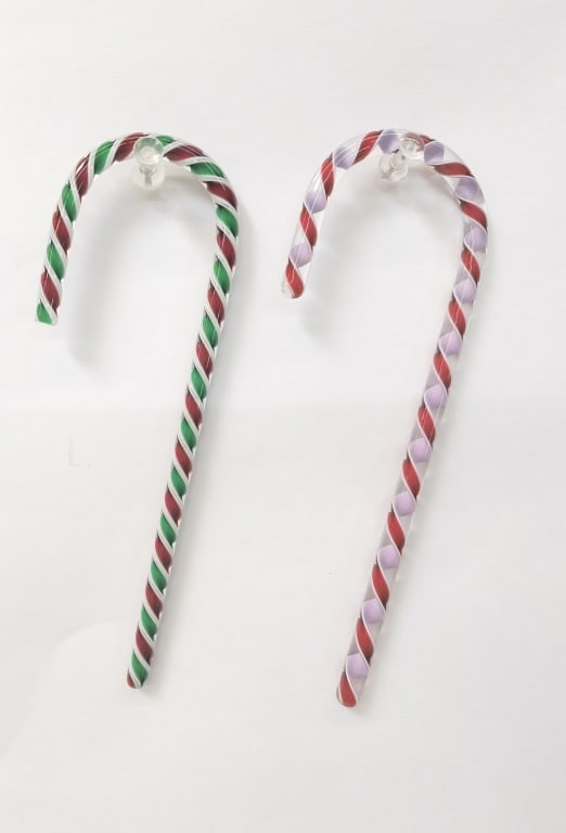 (2) Vintage Murano Italy Art Glass Candy Cane Orns (1 of 2)