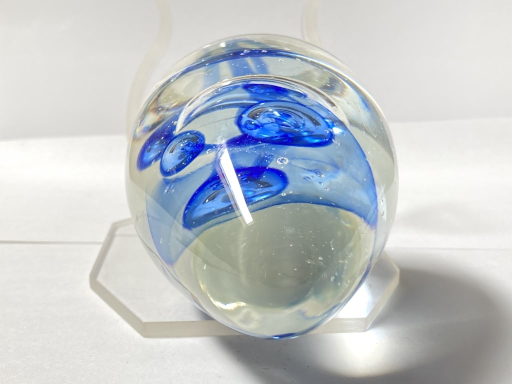 Unmarked Blue Bubble Egg Shape Glass Paperweight - 3