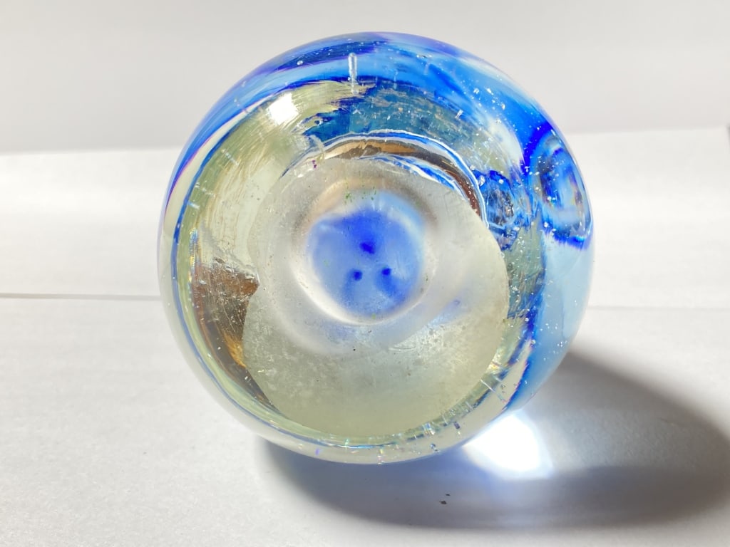 Unmarked Blue Bubble Egg Shape Glass Paperweight - 4