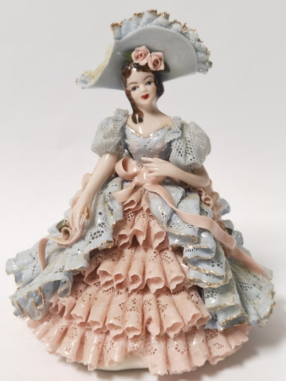 Vintage Dresden Germany Porcelain Lace Dress Lady: Vintage Dresden Germany Porcelain Lace Dress Lady, 6.5in