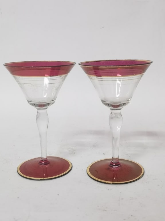 Pr. of Red and Clear Martini Glasses: Pr. of Red and Clear Martini Glasses, 5in