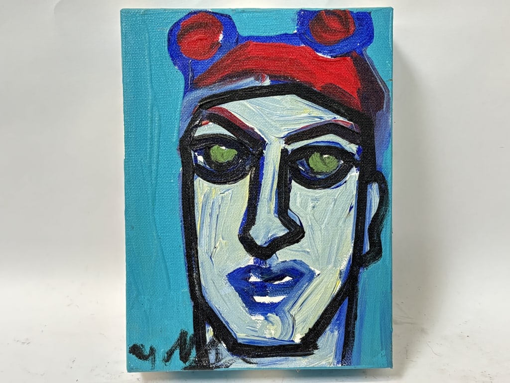 Signed Face Oil Painting on Canvas (1 of 2)