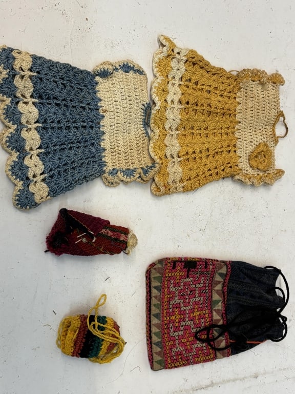 Group of Vintage Crochet Doll Dresses: Group of Vintage Crochet Doll Dresses, 6in