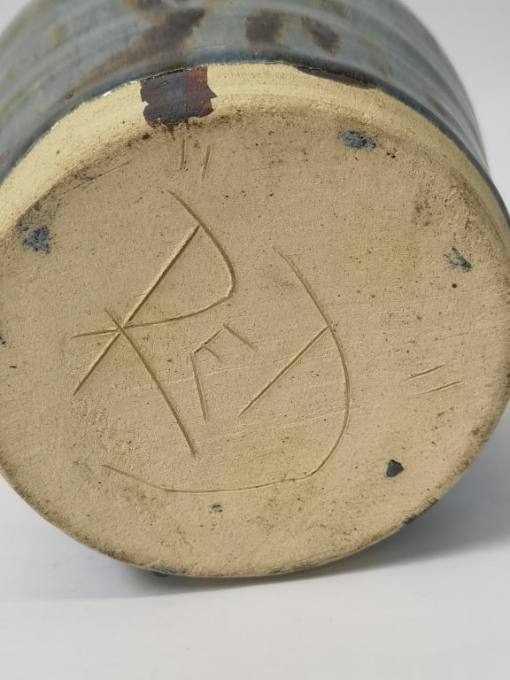 Hand Made Ceramic Flower Pot, Signed Red - 4