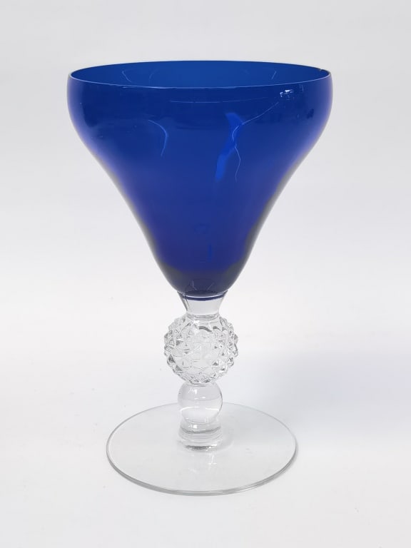 Morgantown Old English Cobalt Blue Golf Ball Stem: Morgantown Old English Cobalt Blue Golf Ball Stem, 6.25in