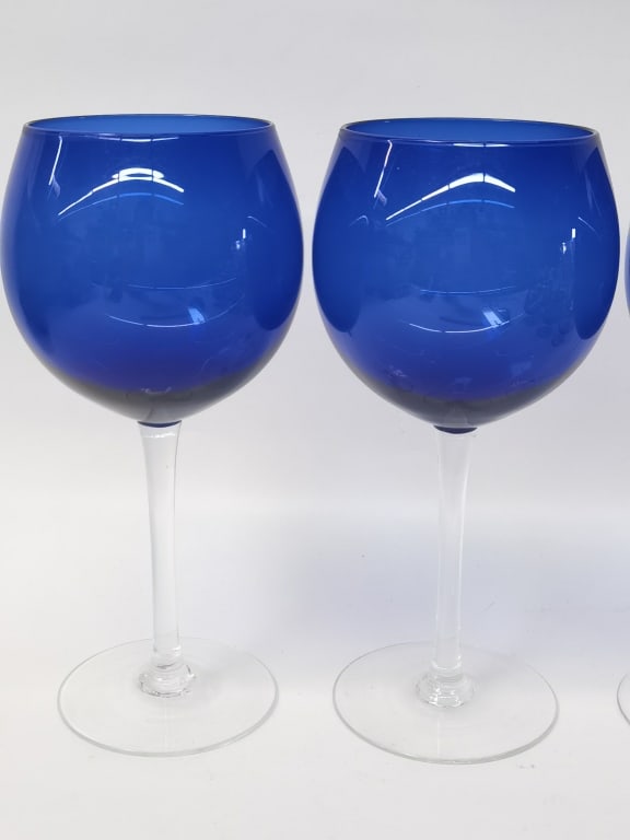 (3) Cobalt Blue/Clear Wine Glasses - 2