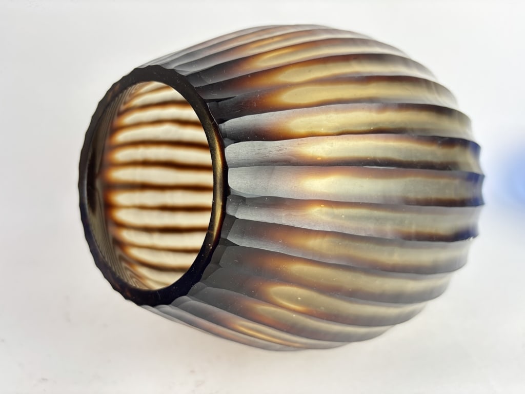 Amber Ribbed Glass Vase - 2