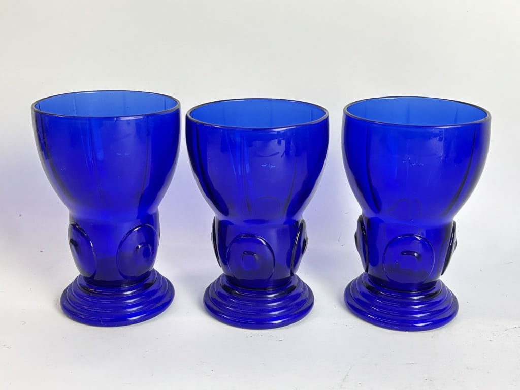(3) Vintage Viking Moondrops Cobalt Blue Glass Tum: (3) Vintage Viking Moondrops Cobalt Blue Glass Tumblers, 4.75in
