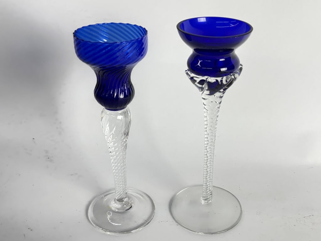 (2) Vintage Cobalt Blue and Clear Glass Candlestic (1 of 3)