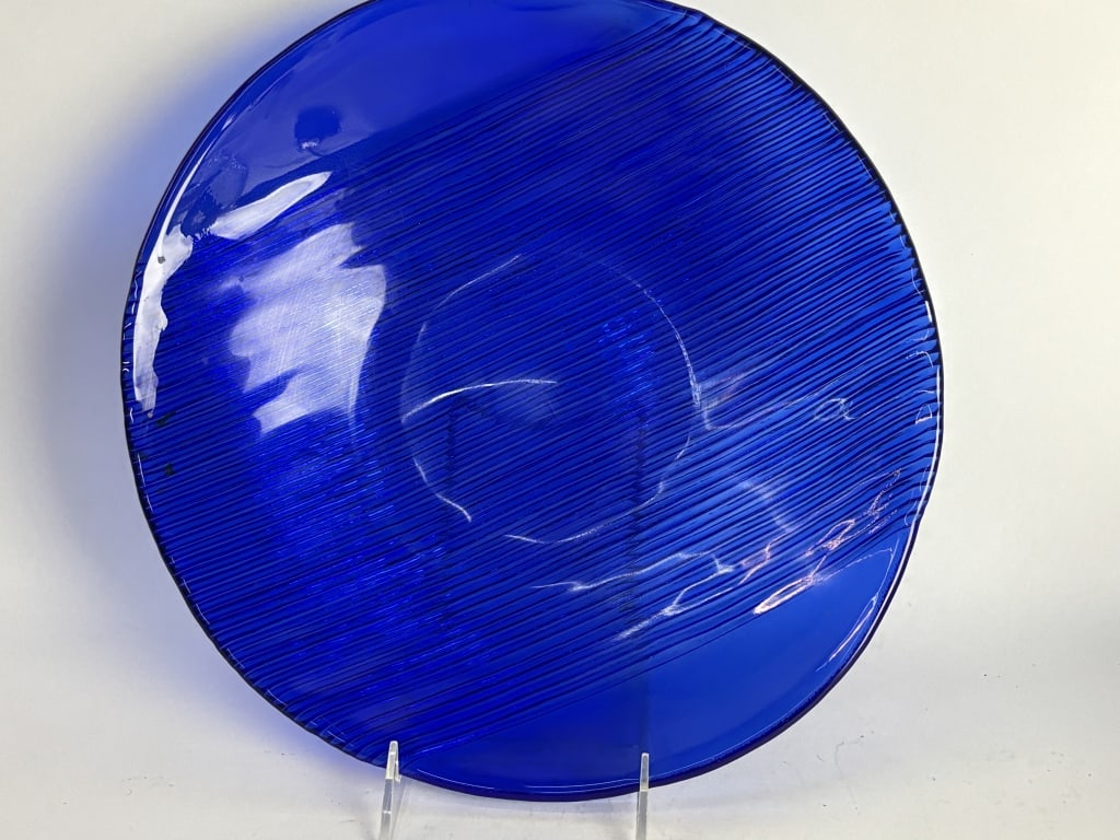 Vintage Cobalt Blue Reverse Ribbed Glass Plate (1 of 4)