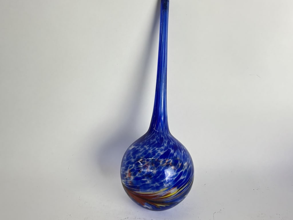 Blue Splatter Art Glass Aqua Bulb: Blue Splatter Art Glass Aqua Bulb, 11.5in