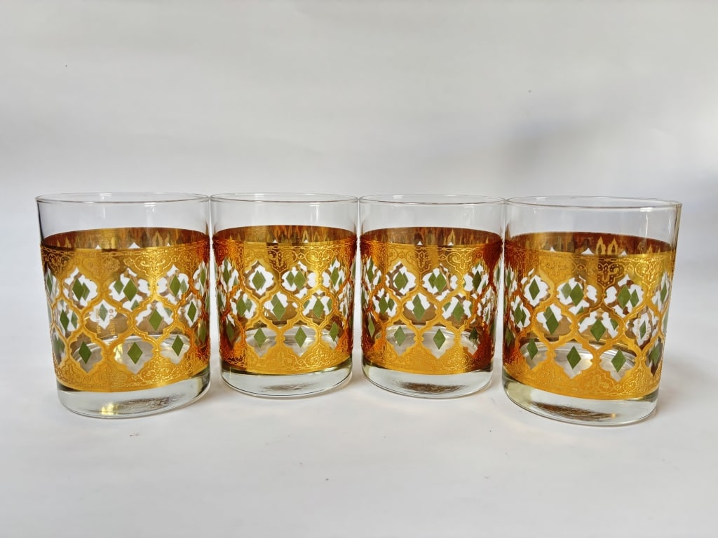 (4) Culver 22K Gold Valencia Whiskey Glasses: (4) Culver 22K Gold Valencia Whiskey Glasses, 4 1/8in by 3.25in