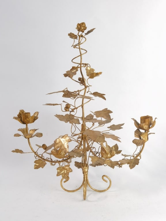 Vintage Gold-Tone Metal Grape Vine Wall Sconce (1 of 4)