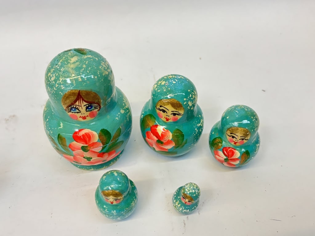 Vintage Russian Hand Painted Nesting Dolls - 2