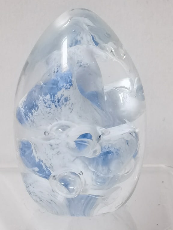 Vintage Blue/White Swirl Bubble Glass Paperweight (1 of 3)
