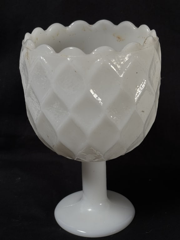 Vintage Diamond Milk Glass Compote (1 of 3)