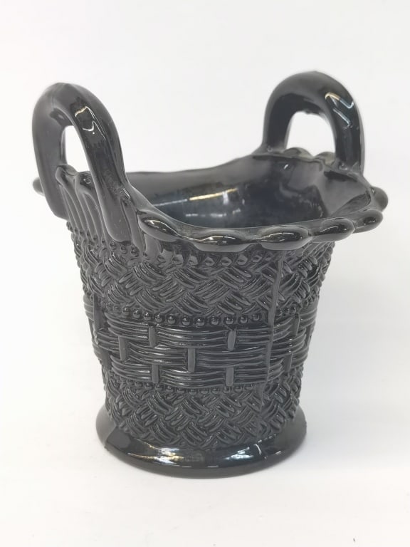 Vintage Amethyst Glass Basket Vase (1 of 3)