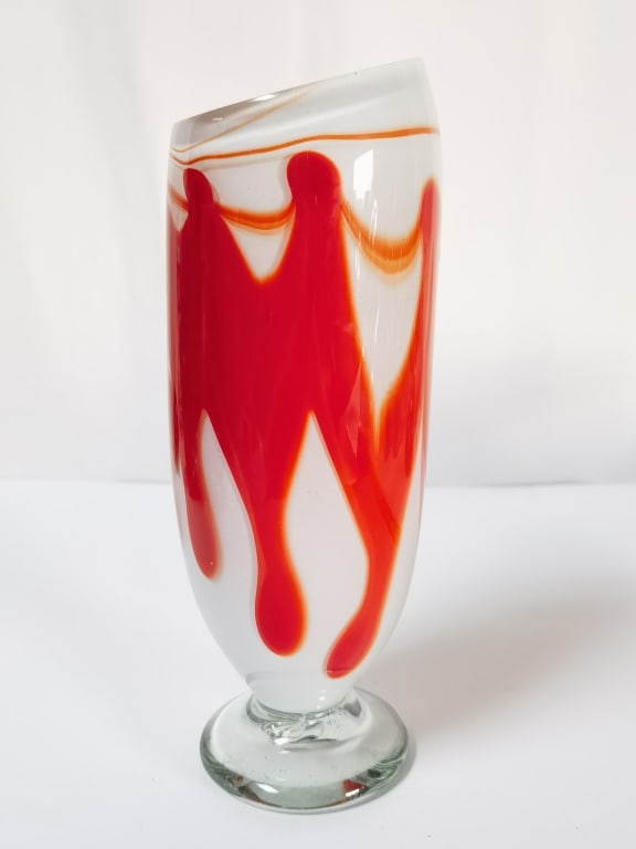 Vintage Orange Swirl Art Glass Pedestal Vase (1 of 6)