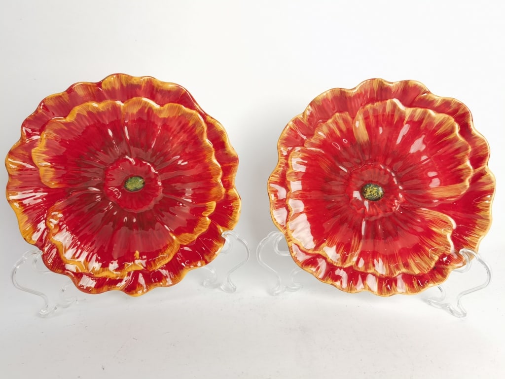 (2) Pier1Imports Porcelain Poppies Plates: (2) Pier1Imports Porcelain Poppies Plates, 7.75in