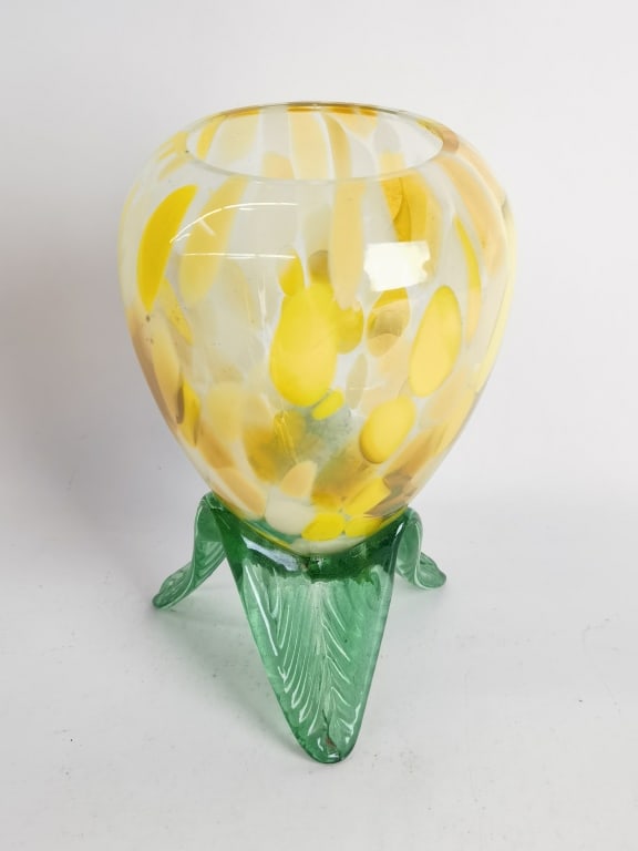 Vintage Yellow Splatter Art Glass Pineapple Vase (1 of 5)